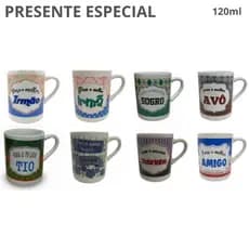 Caneca 120ml Presente Família e Amigos | Porcelana | Frases Decoradas