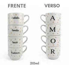 Kit Canecas 210ml Dupla Face | Família Gratidão Saúde | Presente Café