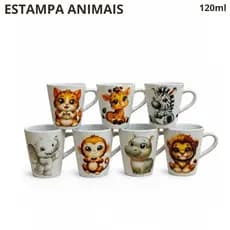 Caneca 120ml Animais | Porcelana | Decorada