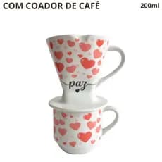 Caneca 200ml com Coador de Café | Porcelana | Filtro Reutilizável