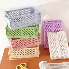 Mini Caixa De Armazenagem De Escrivaninha Dobrável Plástica Cesta Cosméticos Home Office Organizadora