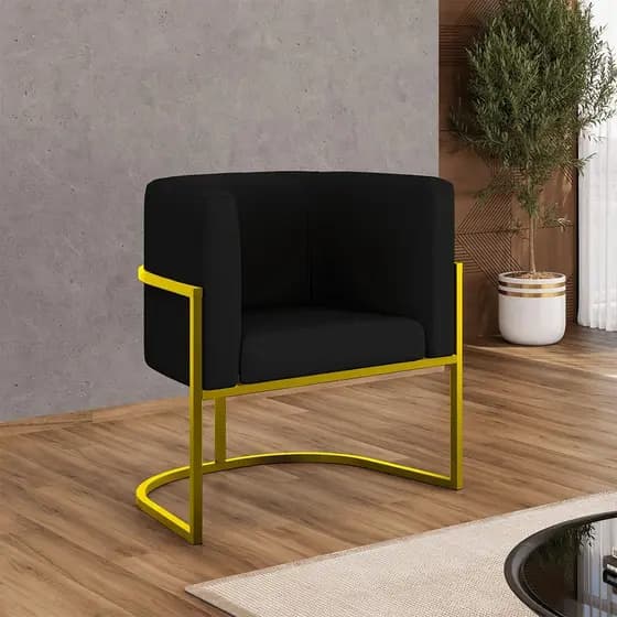 Cadeira Poltrona Lua Corino Base de Metal Dourada Reforçada