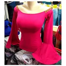 Blusa feminina manga longa flare com bojo ombro a ombro