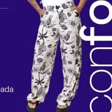 Calça Feminina Alfaiataria Pantalona Ziper botões estampas Confortavel