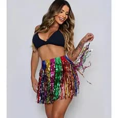 Saia De Fitas Metalizada Colorida 40cm Festa Carnaval Fitilho
