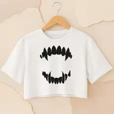 Camiseta Cropped Preta Feminina Estampa Mordida Streetwear