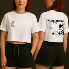 Camiseta Cropped Oversized Feminina – Estampa Gato Monochrome Streetwear