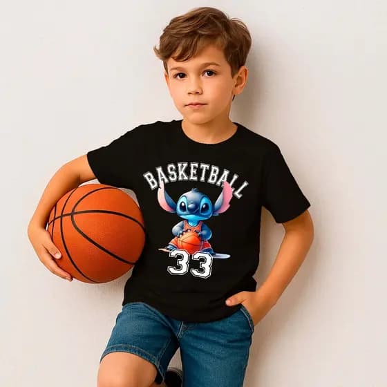 Camiseta Infantil Reset Out Stitch Basketball Estampa Exclusiva 100% Algodão