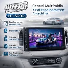 Central Multimidia 7 Pol Espelhamento Android Ios H-Tech HT-3000 2 Din Full Hd Bluetooth Usb Fm Comando Volante