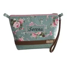 Necessaire de tecido tricoline personalizada com nome forrada e estruturada organizador porta maquiagem bolsa de viagem