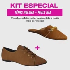 Kit 2 Pares Mule Feminina Bico Fino e Tênis Oxford Feminino Rasteiro Confortável Casual