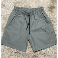 Shorts cargo adulto, sarja de algodão, cintura elástica, 4 bolsos