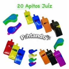 Kit 20 Apitos Juíz Grande Colorido Lembrancinha Festa Infantil