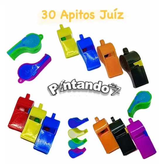 Kit 30 Apitos Juíz Grande Colorido Lembrancinha Festa Infantil