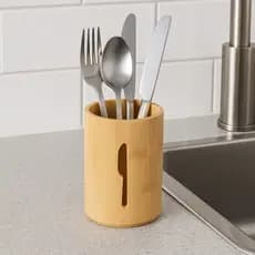 Porta Talher Escorredor de Bambu Redondo 13x9cm