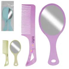 Kit Pente + Espelho Oval Com Cabo De Plastico Na Solapa 17,5cm