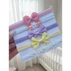 Kit 5 Faixinhas de Bebê com Laços e Flores | Acessório Infantil RN | Faixa Meia de Seda Menina