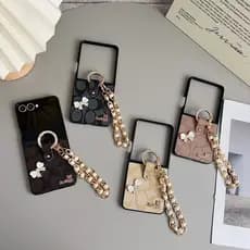 Capa De Telefone De Couro De Luxo Para Samsung Galaxy Z Flip 8 7 Flip8 Flip7 5G Protetora Com Pulseira
