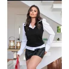 Blusa Social com Sobreposição Falsa