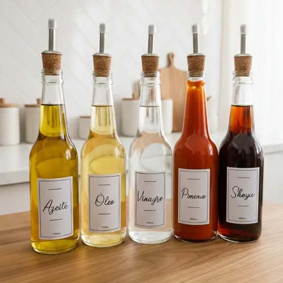 Galheteiro de Vidro 355ml com Bico Dosador Cortiça - Azeite/ Óleo/ Vinagre/ Shoyu/ Pimenta