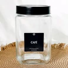 Pote de Vidro 1,7L com Tampa de Metal Preto e Visor + Etiqueta