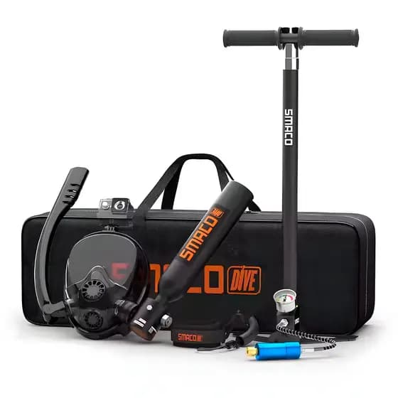 Máscara De Megulho Snorkel Cilindro De Ar C/ Bomba + Bolsa Preto