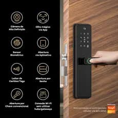 Tranca Eletrônica Maçaneta Digital com Câmera Olho Mágico Aplicativo Tuya Smart Wifi Digital Senhas Biométrica
