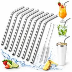 Canudos Inox Curvos com Escova Limpeza Reutilizáveis Drinks Bebidas - ENVIO EM 24 HORAS