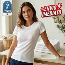 5 Camisetas Baby Look Feminina Branca Básica Lisa Poliéster Kit Atacado Especial Sublimação Uniforme
