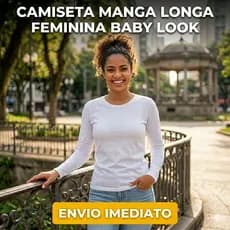 Camiseta Manga Longa Baby Look Feminina Branca Tecido Leve Envio Rápido Aproveite a Promoção Agora