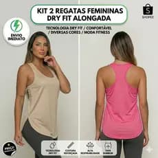 2 Regatas Feminina Versátil Fit Tapa Bumbum Academia Treino Crossfit Blusa Alongada