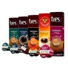 Kit com 50 cápsulas Tres  -05 CAIXAS  ESCOLHA DO CLIENTE ATENTO PLENO, VIBRANTE, SUPREMO, CAFÉ /LEITE
