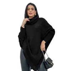 Poncho Casaco Lã Feminino Trico Blusa De Frio Inverno Bico