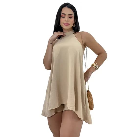 Macaquinho Vestido Soltinho Crepe Duna Frente Única Elegante