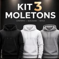 Kit 3 Unidades Moletom Básico Masculino Jaqueta Térmica Estilosa com Bolso e Capuz Canguru Flanelada Street Casual