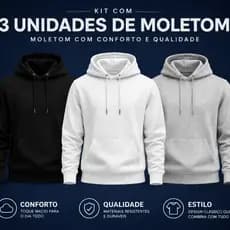 Kit 3 Unidades Moletom Masculino Aconchego Jaqueta Térmica com Capuz e Bolso Flanelado Inverno Estilo