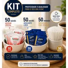 KIT 50 SACHÊS AÇUCAR + 50 SACHÊS ADOÇANTE ADOÇANTE  + 50 MEXEDORES