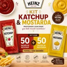 Kit saches Ketchup e Mostarda Heinz Combo 100 unidades. | 50 Katchup | 50 Mostarda