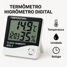 Termo-higrômetro Digital com Display máximo/menor de temperatura e umidade, e função de relógio e alarme