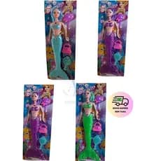 Boneca Sereia 34 cm + Acessórios com Bolsa, pente e Chapéu, Led na Cauda Presente Menina