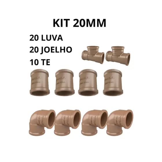 kiT 50 Conexões Hidráulicas  Luva/Joelho 90°/Te Soldável 25mm 3/4" Marrom Para Agua