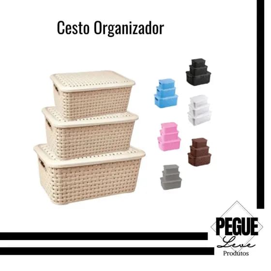 Kit  Cestos Rattan Caixas Organizadoras  2,5/4,0/7,8 Litros  REFORÇADA