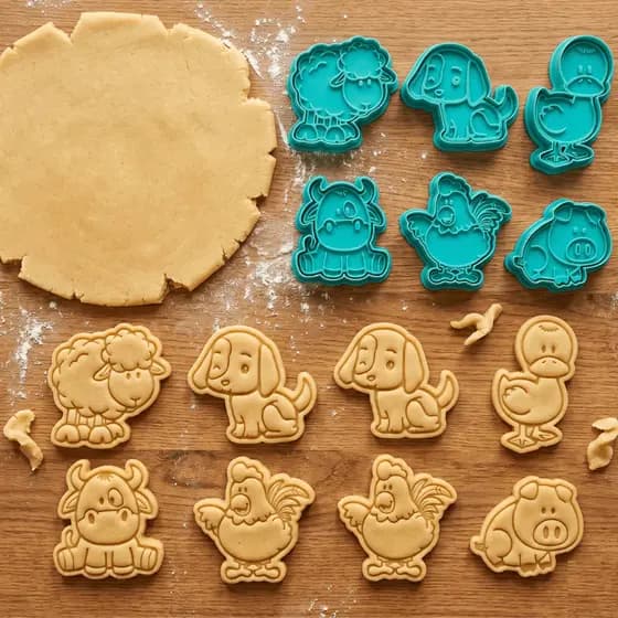 Modelador e Cortador Biscoito Cookie+Carimbo Molde Biscoito Kit Infantil Animais Cozinha Fácil Uso