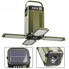 Lanterna de Camping Multifuncional Dobrável de 4 Folhas com Luz Recarregável Solar