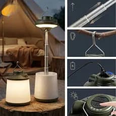 Luz de Tenda Recarregável LED para Exterior com Carregamento USB-C e Iluminação Telescópica de Emergência