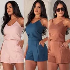 Conjunto Feminino Regata e Short duna Linho - Alça Ajustável e Bolso
