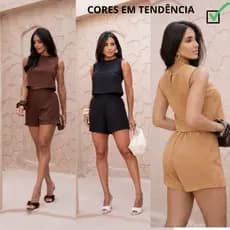 conjunto feminino 2 peças blusa regata + short solto  tecido leve duna linho