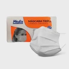 Máscara Tripla Medix descartável com elástico e clipe nasal