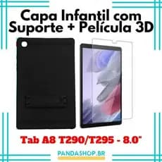 Kit Capa Case Bumper Infantil com Suporte de Mesa + Pelicula de Vidro Temperado para Samsung A8 T290/T295 - 0.8" Polegadas