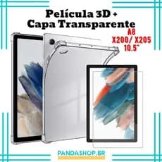Kit Capa Case Transparente Silicone + Pelicula 3D Vidro para Tablet  Samsung Tab A8 (2021) SM-X200/X205 10.5" Polegadas